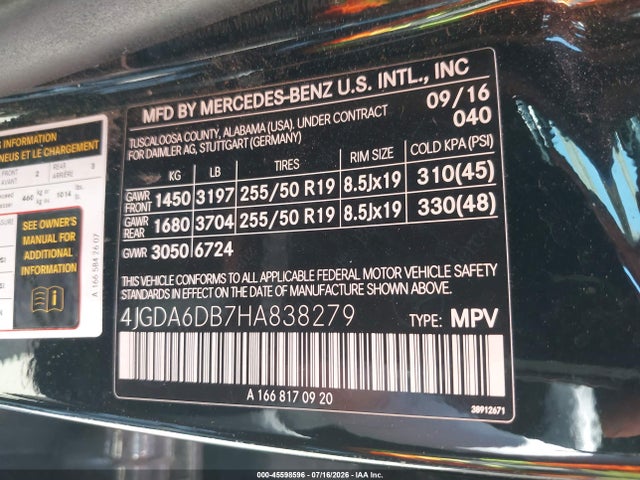 4JGDA6DB7HA838279 Mercedes-Benz Gle 550e 4matic