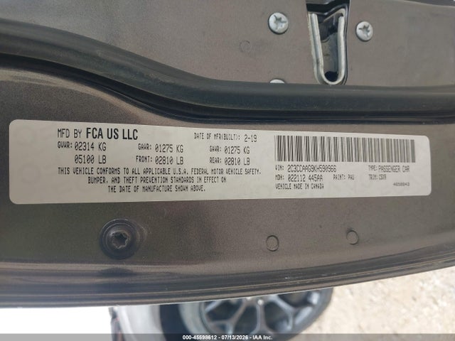 Продаж на аукціоні авто 2019 Chrysler 300 Touring, vin: 2C3CCAAG9KH590966, номер лоту: 45598612