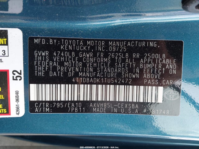 Toyota CAMRY SE 2026 4T1DBADK1TU542472 Image 9
