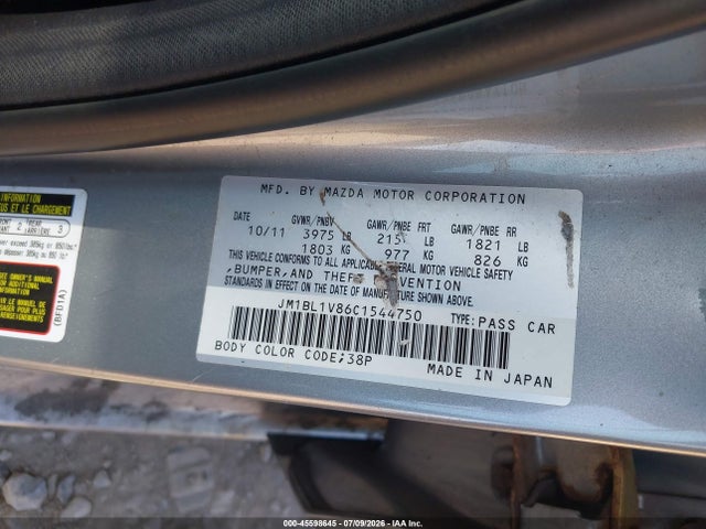 Aukcja sprzedaży 2012 Mazda Mazda3 I Touring, vin: JM1BL1V86C1544750, numer aukcji: 45598645
