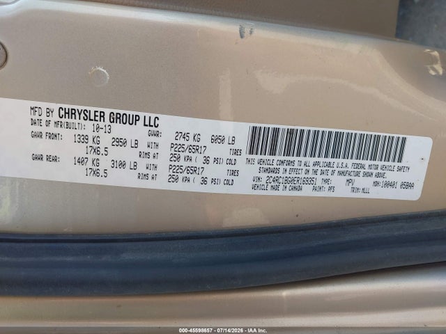 Aukcja sprzedaży 2014 Chrysler Town & Country Touring, vin: 2C4RC1BG0ER169351, numer aukcji: 45598657