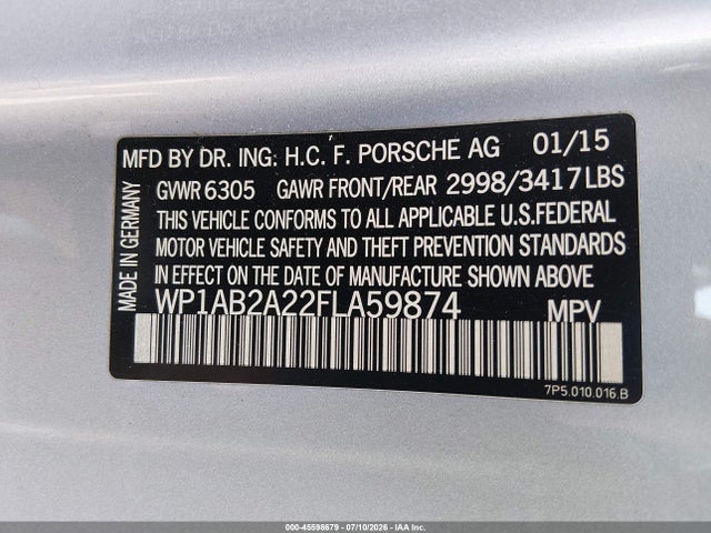 2015 Porsche Cayenne S მანქანა იყიდება აუქციონზე, vin: WP1AB2A22FLA59874, აუქციონის ნომერი: 45598679