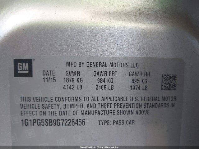 1G1PG5SB9G7226456 Chevrolet Cruze Limited Ltz Auto