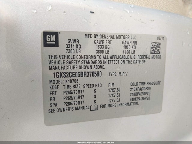 Aukcja sprzedaży 2011 Gmc Yukon Slt, vin: 1GKS2CE06BR370580, numer aukcji: 45598769