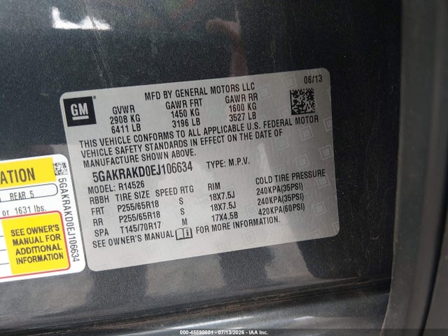 Aukcja sprzedaży 2014 Buick Enclave Convenience, vin: 5GAKRAKD0EJ106634, numer aukcji: 45598801