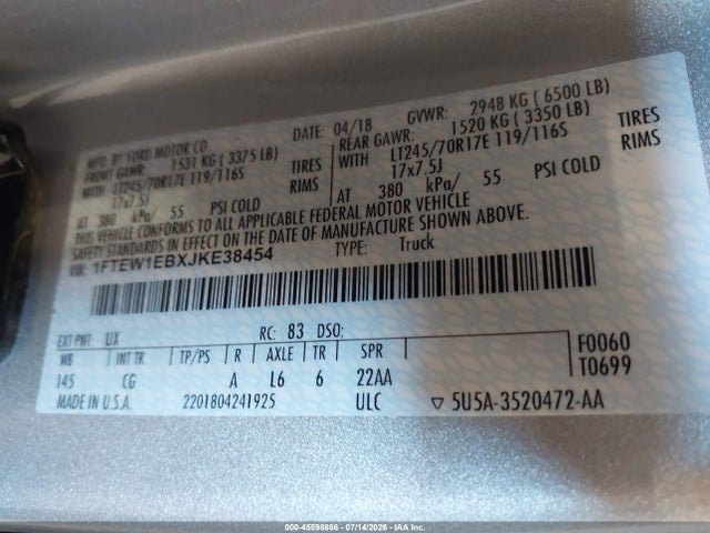 1FTEW1EBXJKE38454 Ford F-150 Xl