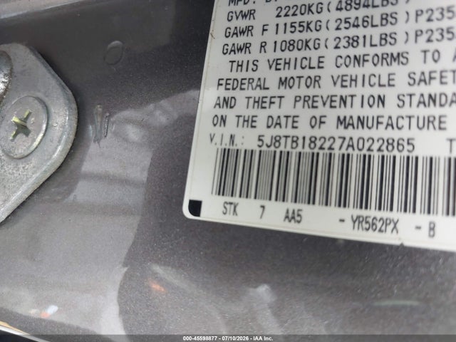 Aukcja sprzedaży 2007 Acura Rdx, vin: 5J8TB18227A022865, numer aukcji: 45598877