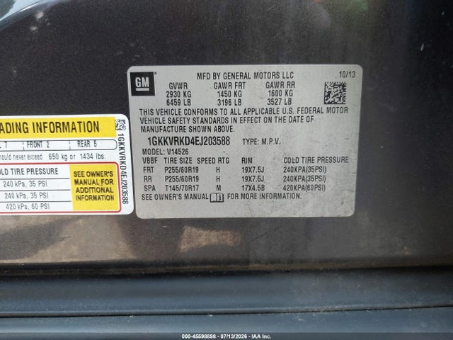 Продаж на аукціоні авто 2014 Gmc Acadia Slt-1, vin: 1GKKVRKD4EJ203588, номер лоту: 45598898