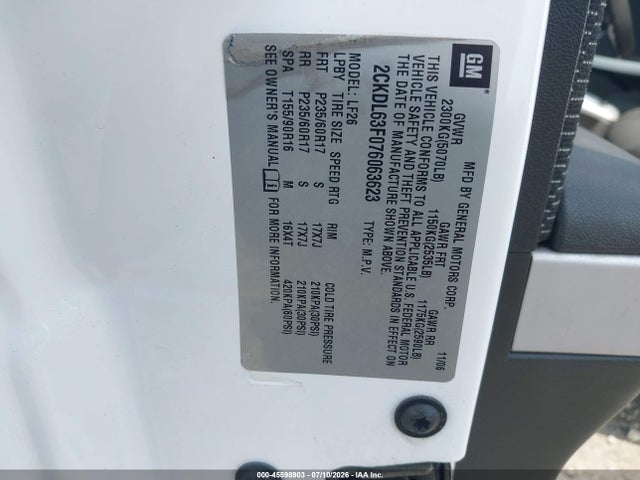 Продажа на аукционе авто 2007 Pontiac Torrent, vin: 2CKDL63F076063623, номер лота: 45598903
