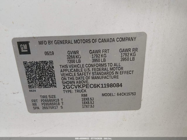 Продажа на аукционе авто 2019 Chevrolet Silverado 1500 Ld Lt, vin: 2GCVKPEC6K1198084, номер лота: 45598932