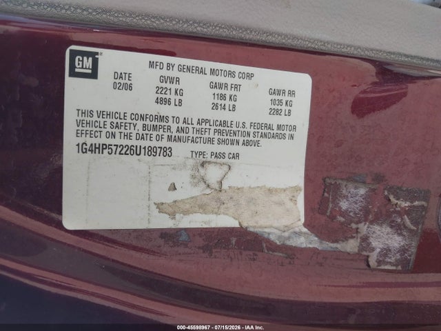 45598967 :رقم المزاد ، 1G4HP57226U189783 vin ، 2006 Buick Lucerne Cx مزاد بيع