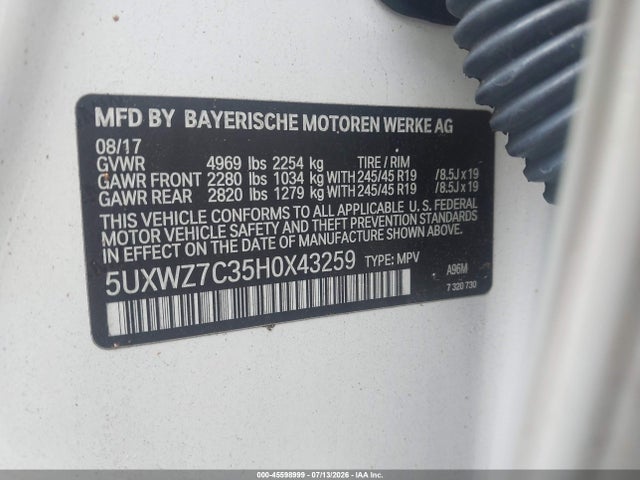 5UXWZ7C35H0X43259 BMW X3 Sdrive28i