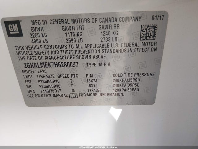 2017 Gmc Terrain Sle-1 მანქანა იყიდება აუქციონზე, vin: 2GKALMEK7H6280097, აუქციონის ნომერი: 45599033