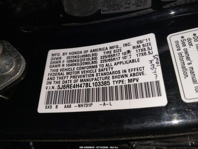 Aukcja sprzedaży 2011 Honda Cr-v Se, vin: 5J6RE4H47BL103385, numer aukcji: 45599035