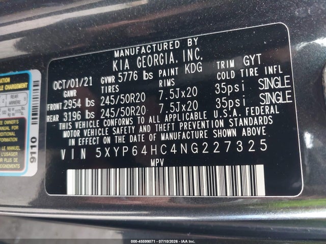 Aukcja sprzedaży 2022 Kia Telluride S, vin: 5XYP64HC4NG227325, numer aukcji: 45599071