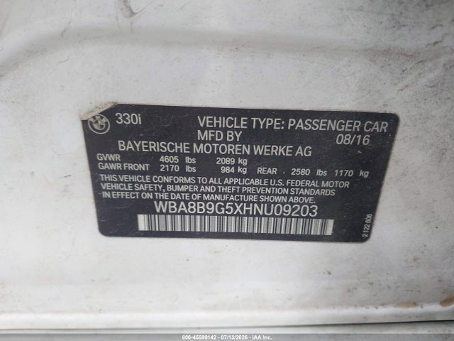 Продажа на аукционе авто 2017 Bmw 330i, vin: WBA8B9G5XHNU09203, номер лота: 45599142