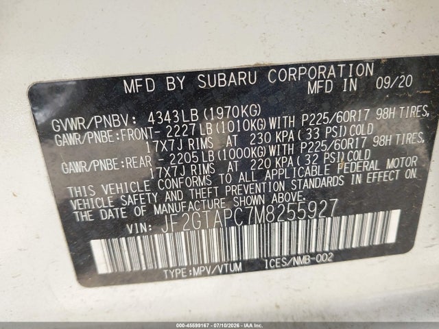 Продажа на аукционе авто 2021 Subaru Crosstrek Premium, vin: JF2GTAPC7M8255927, номер лота: 45599167