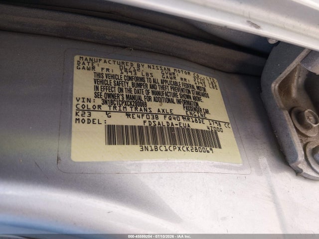 2012 Nissan Versa 1.8 S მანქანა იყიდება აუქციონზე, vin: 3N1BC1CPXCK280069, აუქციონის ნომერი: 45599204