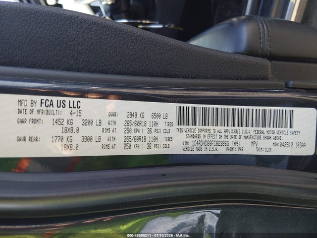 45599211 :رقم المزاد ، 1C4RDHDG8FC823865 vin ، 2015 Dodge Durango Limited مزاد بيع