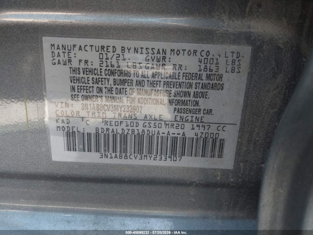 2021 Nissan Sentra Sv Xtronic Cvt მანქანა იყიდება აუქციონზე, vin: 3N1AB8CV3MY233907, აუქციონის ნომერი: 45599232
