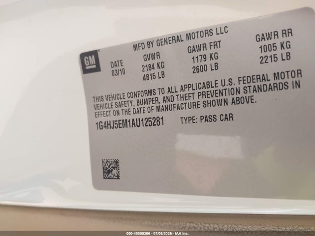 Aukcja sprzedaży 2010 Buick Lucerne Cxl Premium, vin: 1G4HJ5EM1AU125281, numer aukcji: 45599306