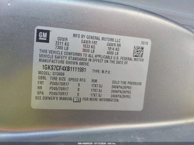 Продаж на аукціоні авто 2011 Gmc Savana 1500 Lt, vin: 1GKS7CF4XB1111981, номер лоту: 45599339