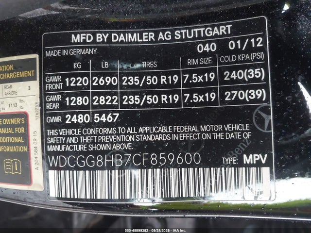 Aukcja sprzedaży 2012 Mercedes-benz Glk 350 4matic, vin: WDCGG8HB7CF859600, numer aukcji: 45599352