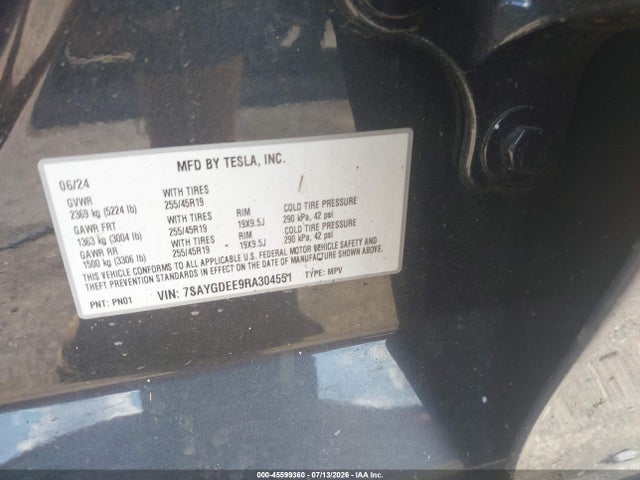 Aukcja sprzedaży 2024 Tesla Model Y Long Range Dual Motor All-wheel Drive, vin: 7SAYGDEE9RA304551, numer aukcji: 45599360