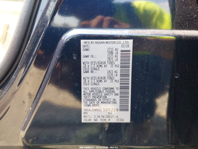 45599377 :رقم المزاد ، 5N1AL0MM8GC508228 vin ، 2016 Infiniti Qx60 مزاد بيع