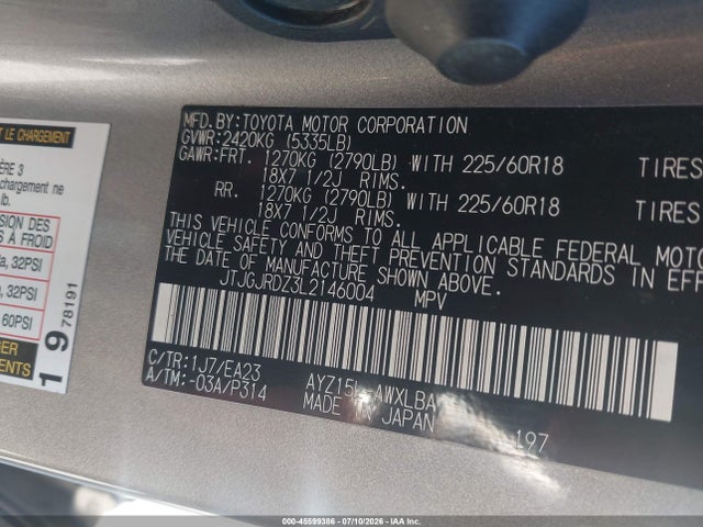 2020 Lexus Nx 300h მანქანა იყიდება აუქციონზე, vin: JTJGJRDZ3L2146004, აუქციონის ნომერი: 45599386