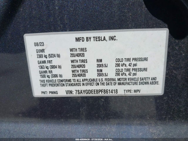 Aukcja sprzedaży 2023 Tesla Model Y Awd/long Range Dual Motor All-wheel Drive, vin: 7SAYGDEE8PF861418, numer aukcji: 45599439