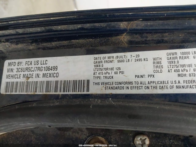 2024 Ram 2500 Tradesman  4x4 6'4 Box მანქანა იყიდება აუქციონზე, vin: 3C6UR5CJ7RG106499, აუქციონის ნომერი: 45599488