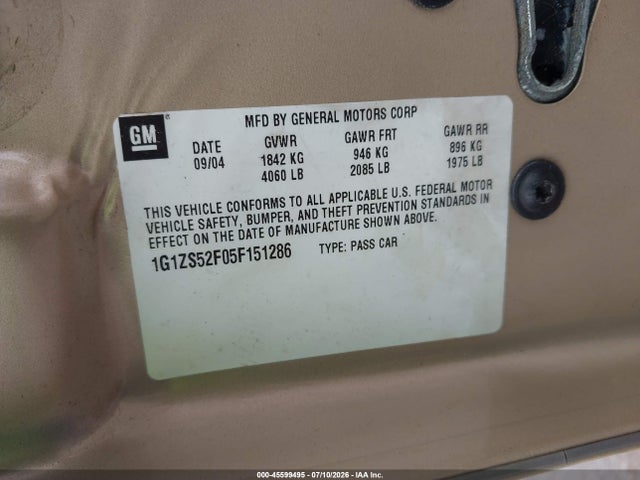 45599495 :رقم المزاد ، 1G1ZS52F05F151286 vin ، 2005 Chevrolet Malibu مزاد بيع
