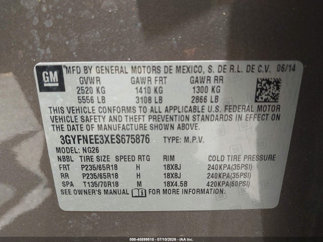 Aukcja sprzedaży 2014 Cadillac Srx Luxury Collection, vin: 3GYFNEE3XES675876, numer aukcji: 45599510