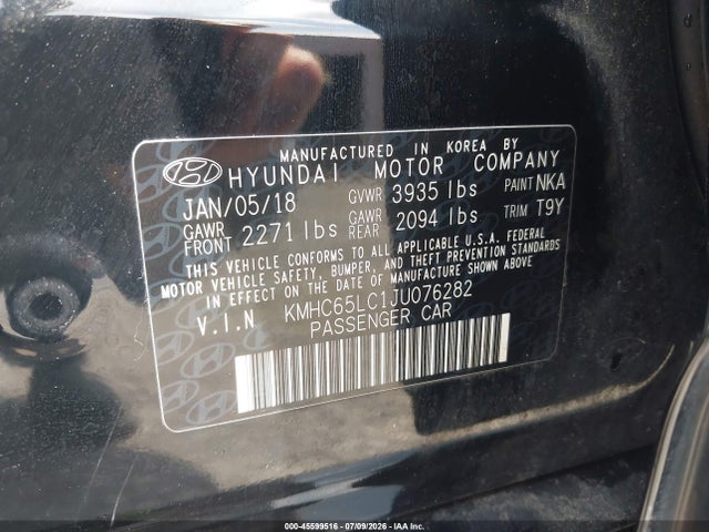 Auction sale of the 2018 Hyundai Ioniq Hybrid Blue, vin: KMHC65LC1JU076282, lot number: 45599516