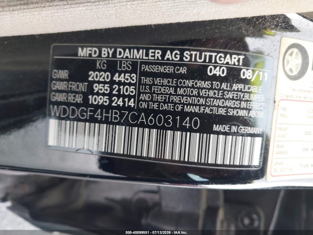 45599551 :رقم المزاد ، WDDGF4HB7CA603140 vin ، 2012 Mercedes-benz C 250 Sport مزاد بيع