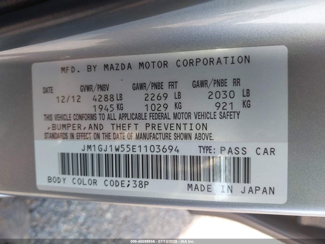 2014 Mazda Mazda6 I Grand Touring მანქანა იყიდება აუქციონზე, vin: JM1GJ1W55E1103694, აუქციონის ნომერი: 45599556