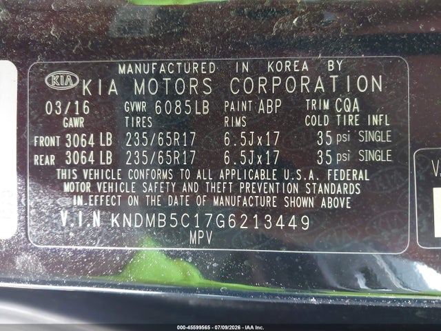 KIA SEDONA LX 2016 KNDMB5C17G6213449 Image 9