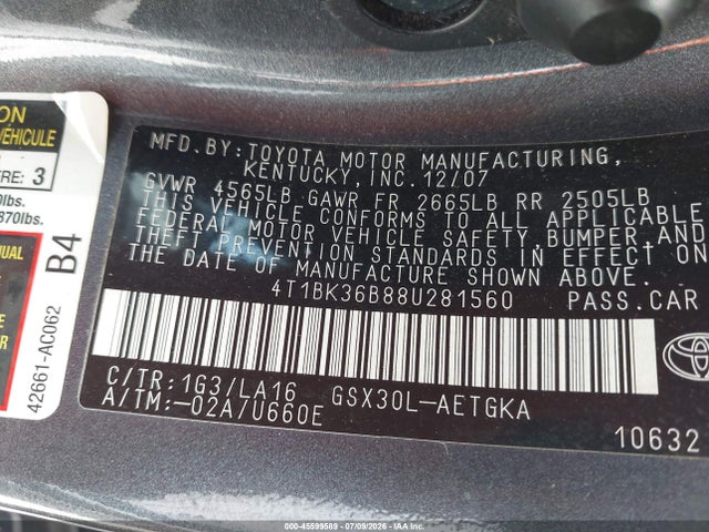 Продажа на аукционе авто 2008 Toyota Avalon Xls, vin: 4T1BK36B88U281560, номер лота: 45599589