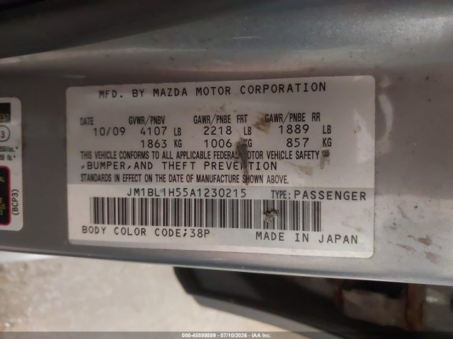 45599599 :رقم المزاد ، JM1BL1H55A1230215 vin ، 2010 Mazda Mazda3 S Sport مزاد بيع