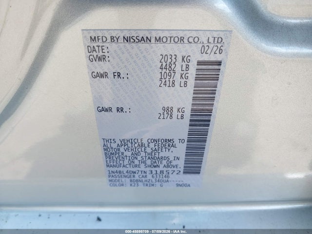 Nissan Altima Sv Awd 2026 1N4BL4DW7TN318572 Image 9