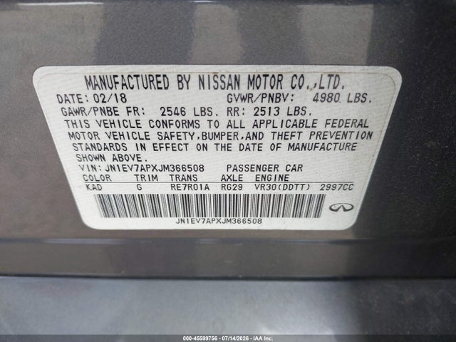 Продаж на аукціоні авто 2018 Infiniti Q50 3.0t Sport, vin: JN1EV7APXJM366508, номер лоту: 45599756