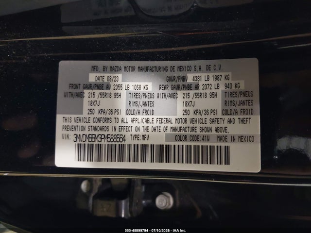 Auction sale of the 2023 Mazda Cx-30 2.5 S Select, vin: 3MVDMBBM3PM588564, lot number: 45599794