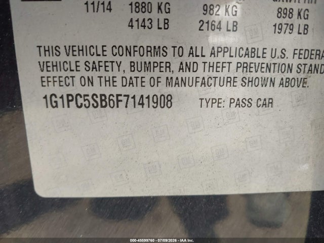 Aukcja sprzedaży 2015 Chevrolet Cruze 1lt Auto, vin: 1G1PC5SB6F7141908, numer aukcji: 45599760