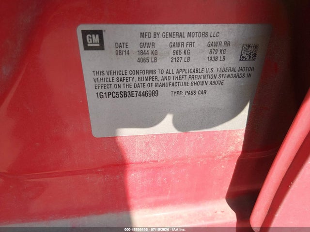 1G1PC5SB3E7446989 Chevrolet Cruze 1lt Auto