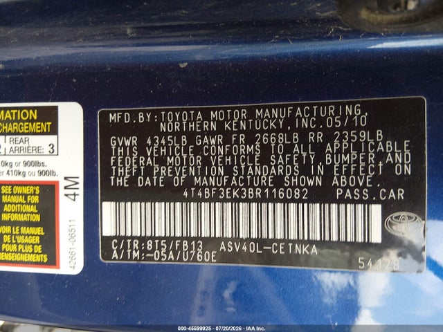 Aukcja sprzedaży 2011 Toyota Camry Le, vin: 4T4BF3EK3BR116082, numer aukcji: 45599925