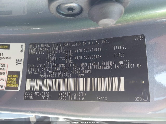 45599950 :رقم المزاد ، 7MUEAAAG4TV183253 vin ، 2026 Toyota Corolla Cross Xle مزاد بيع