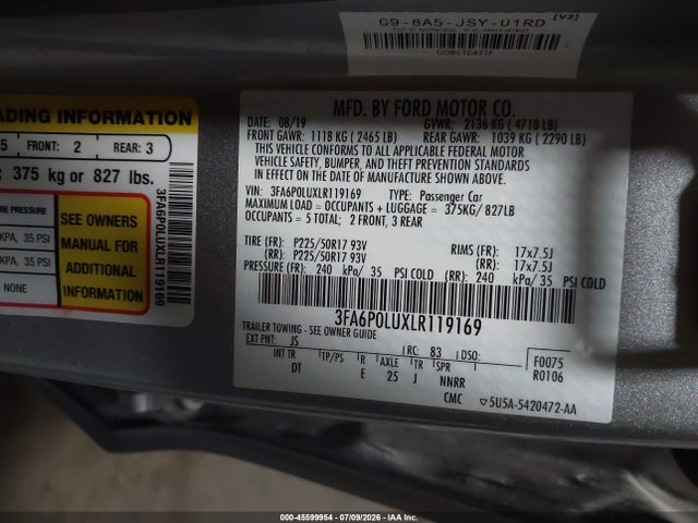 Ford Fusion Hybrid Se 2020 3FA6P0LUXLR119169 Image 9