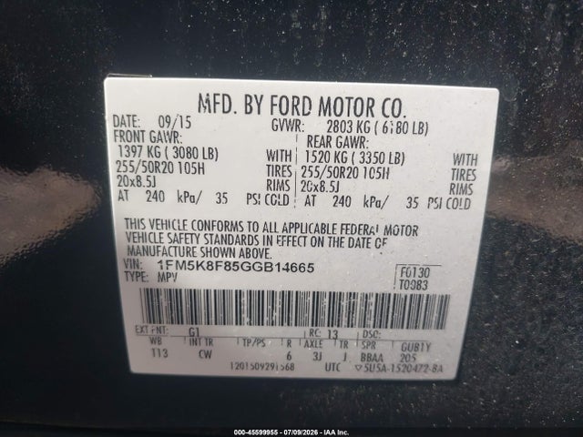 Ford Explorer Limited 2016 1FM5K8F85GGB14665 Image 9