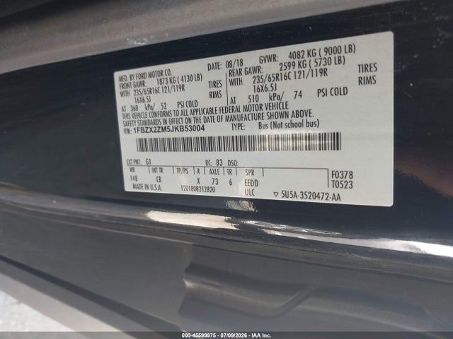 Продаж на аукціоні авто 2018 Ford Transit-350 Xl, vin: 1FBZX2ZM5JKB53004, номер лоту: 45599975
